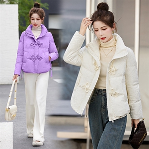 红色盘扣羽绒棉服女短款2025冬季新款小个子时尚气质小款棉袄外套图片
