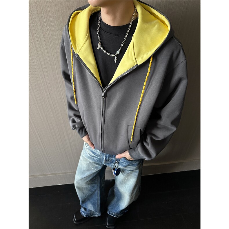 重磅boxy短款全棉450克拉链连帽卫衣短宽开衫外套男RH5601-P53，女装短外套，星座610B-1