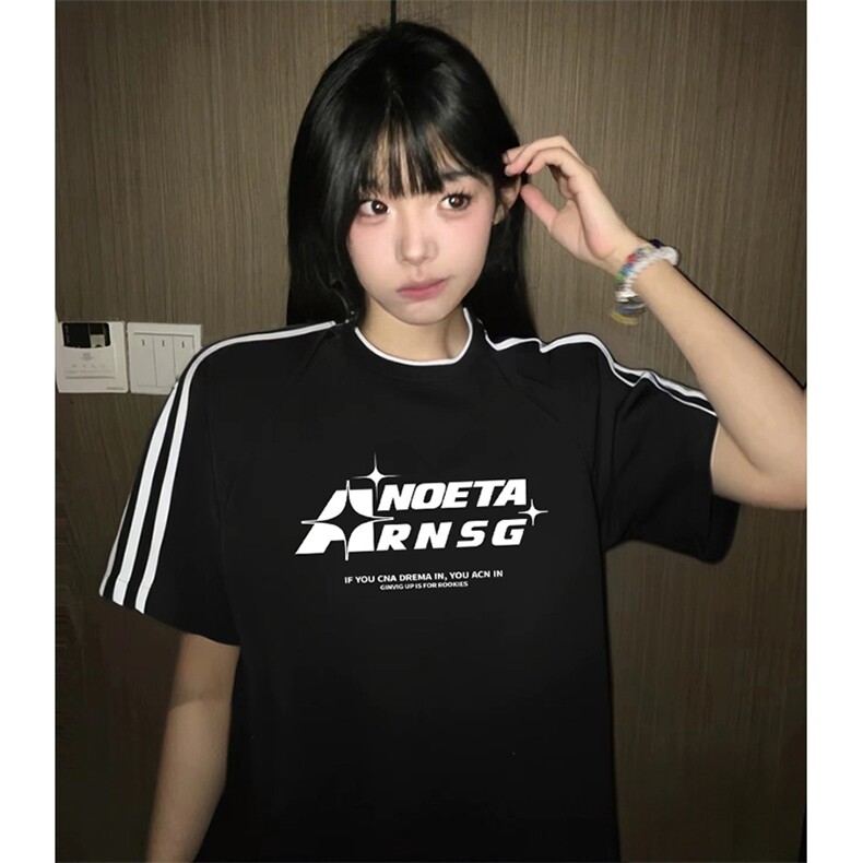 抖音得物高品质二开240克宽松纯棉美式潮牌三条杠织带短袖T恤,男装T恤,电商A486