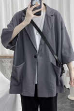 港风夏季新款潮流男士七分袖西服浅蓝西装薄款X110P45，男装西服，电商A177