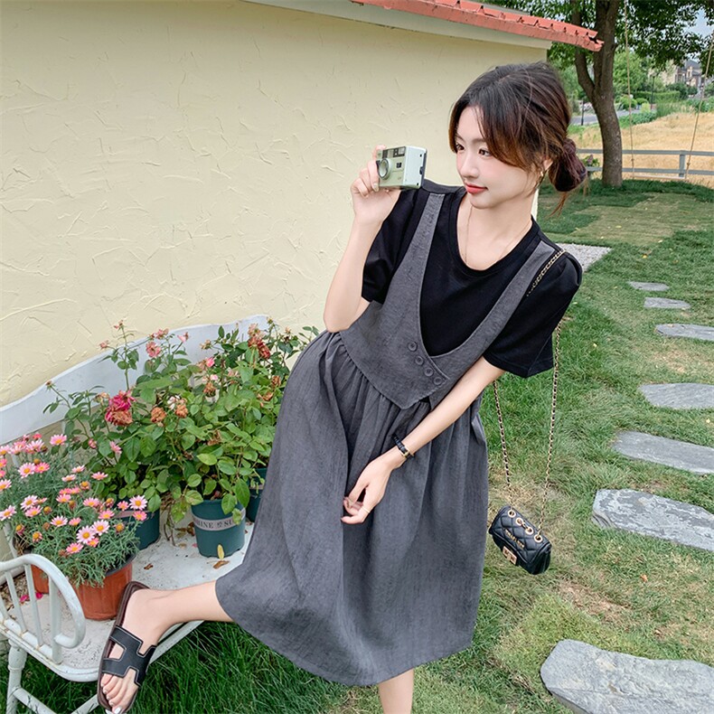 小众设计感拼接马甲裙子女夏季2025新款韩版休闲假三件连衣裙,女装连衣裙,C位