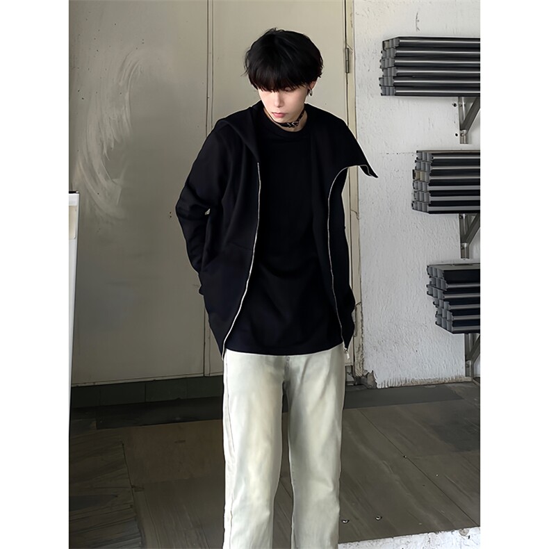 B221美式ins高街暗黑拉链宽松开衫卫衣连帽外套SY2314-P80控108,男装卫衣,电商B221