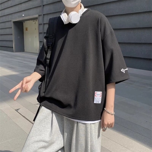七分袖t恤男夏季薄款短袖港风潮牌宽松休闲大码帅气半袖上衣体恤图片