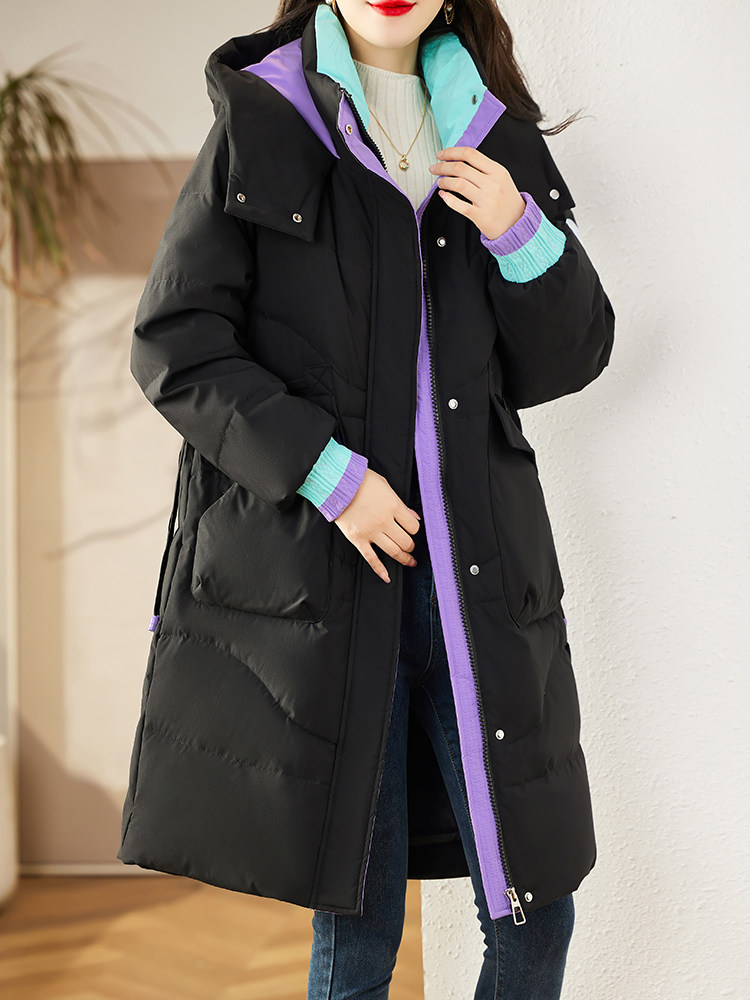 现货90白鸭绒羽绒服女连帽新款长款面包服时尚宽松休闲保,女装羽绒服,贵人树