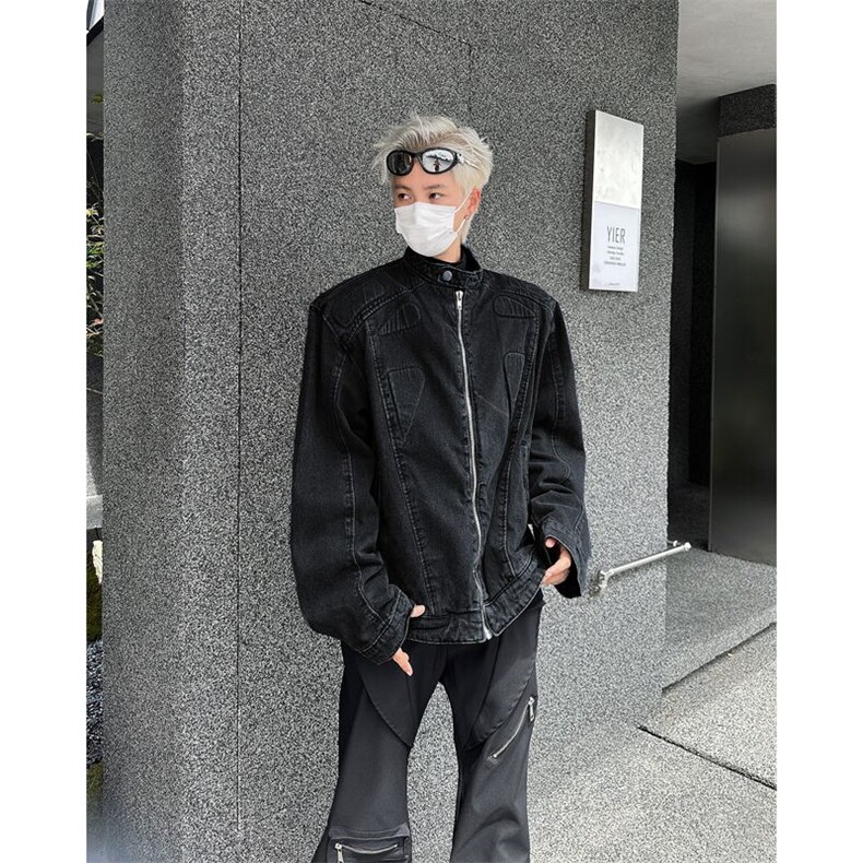 立体垫肩水洗牛仔外套男秋季痞帅美式cleanfit立领工装夹克,男装工装外套,星座410-6（原星座1304-1）