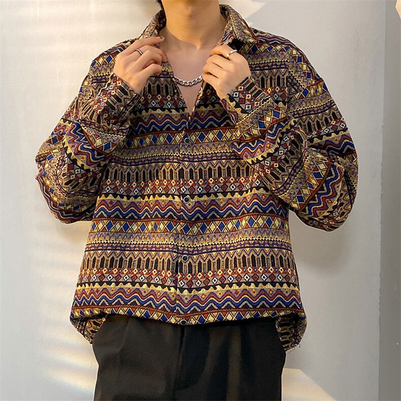 小众民族风加厚长袖衬衫男青少年花色外套百搭加厚衬衣CS905-P55图片