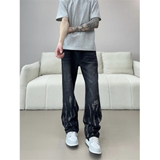 扎染弯刀牛仔裤男款美式高街vibe直筒微喇裤310A-4-NZ75-P55，男装牛仔裤，星座310A-4