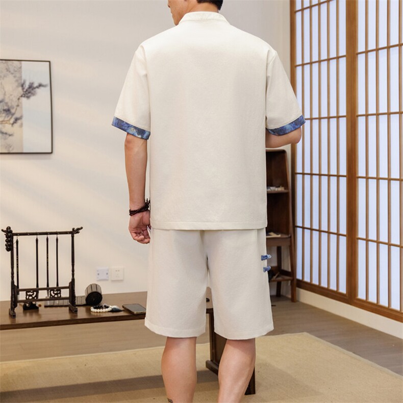 潮风套装男新中式短袖衬衫时尚休闲短裤两件套JZ307-P58,男装休闲套装,星座310B-3
