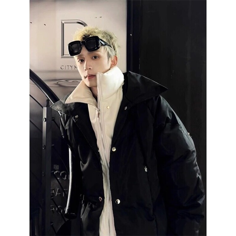 【有货】PU皮拼接假两件棉衣双层设计感棉服外套MY8032特P106,男装棉衣,星座908-1