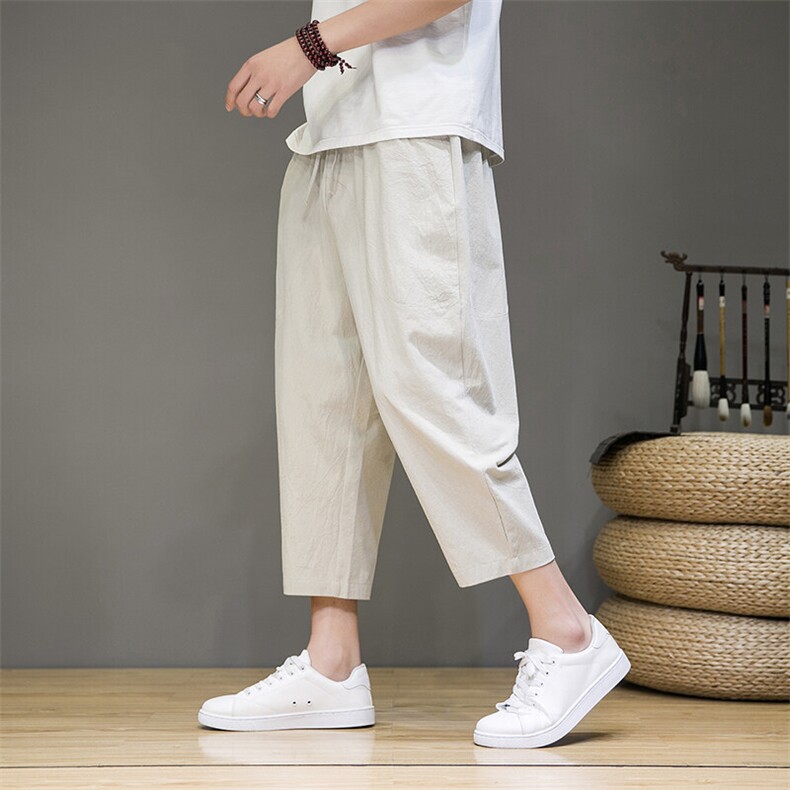 风夏薄大码宽松休闲裤九分裤棉麻裤男士哈伦裤K56P35，男装休闲裤，星座225-1