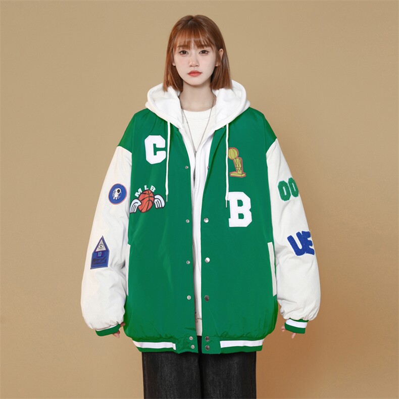 2022假两件连帽棒球服夹克棉衣女棉服棉袄情侣外套3317-P90控138,男装夹克,星座207