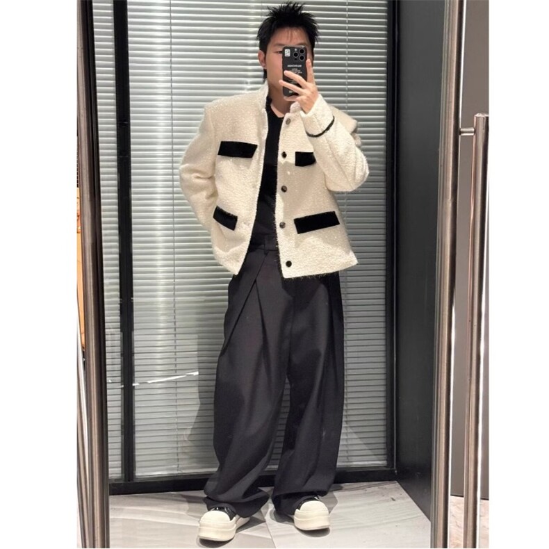 春季新款立体剪裁褶皱西裤设计感宽松直筒休闲裤1008-LX0255-P46,男装西裤,星座1008