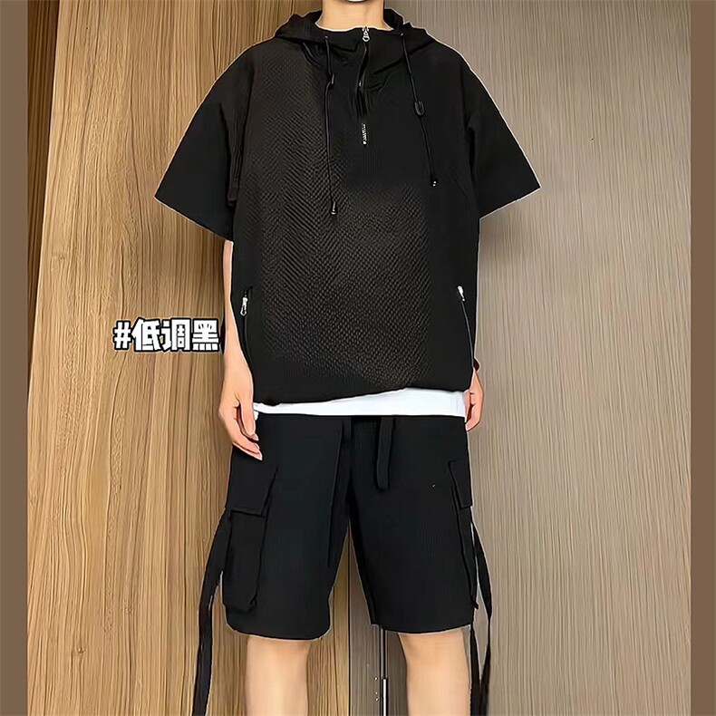 潮休闲套装男夏短袖百搭工装短裤运动两件套tz68-TP60，男装休闲套装，电商A089-1