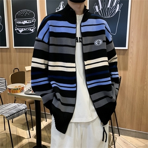 B211-P52 2024新款条纹立领开衫毛衣男秋冬慵懒潮牌百搭针织衫图片