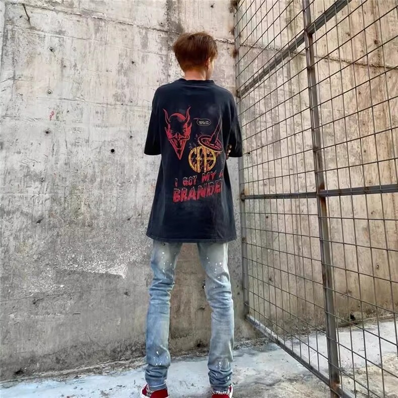 美式破洞设计牛仔裤青少年水洗直筒蓝色男长裤,男装牛仔裤,星座410-6（原星座1304-1）