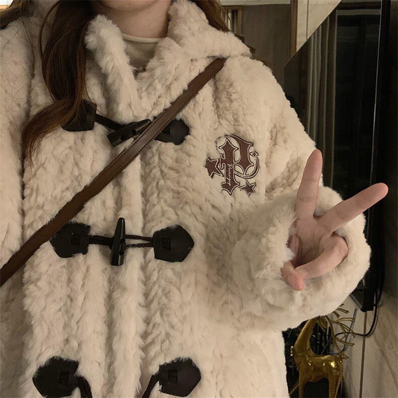 C874-P130羊角扣连帽棉服女冬季加厚外套美式复古宽松毛毛棉衣,男装棉衣,星座911-2(原星座613-2）