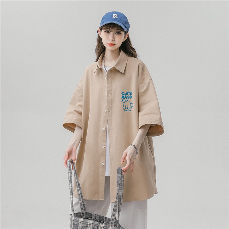 中性风23新款夏季时尚百搭宽松翻领衬衫短袖CS110P35控58,男装T恤,A247A