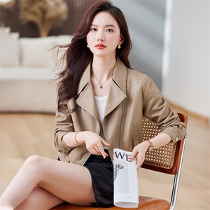 皮衣外套女春秋短款夹克k2023春秋装新款韩版宽松复古港风上衣图片
