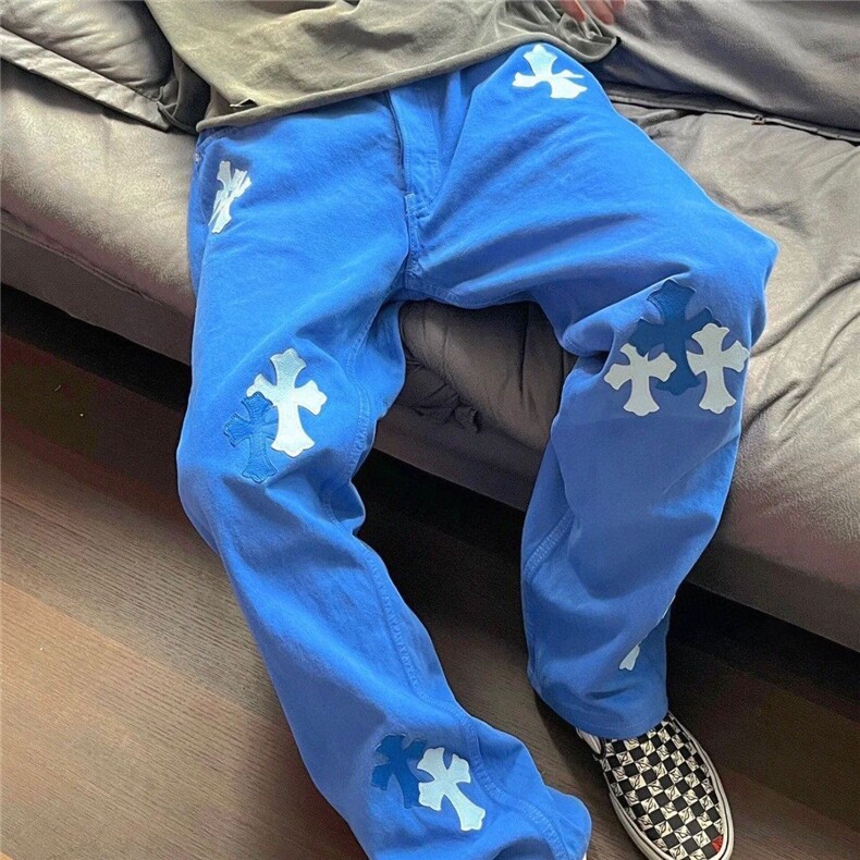 多巴胺街头同款男女宽松休闲克罗十字架直筒牛仔百搭裤图片