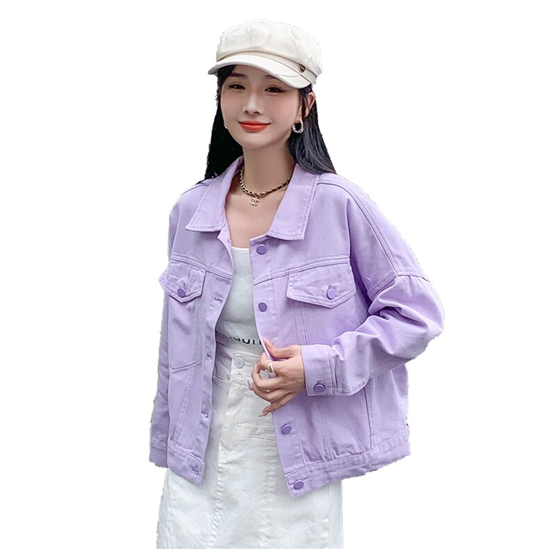 紫色牛仔外套女小个子2024春季韩版新款百搭宽松短款长袖上衣潮,女装短外套,MQ