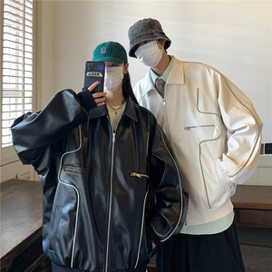 情侣装秋装新款美式翻领机车服皮夹克潮宽松外套 D216 P108图片