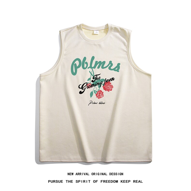 白底23新款背心字母印花潮流百搭宽松无袖短袖T恤DT1202P25控38，男装背心/马甲，电商A247-1