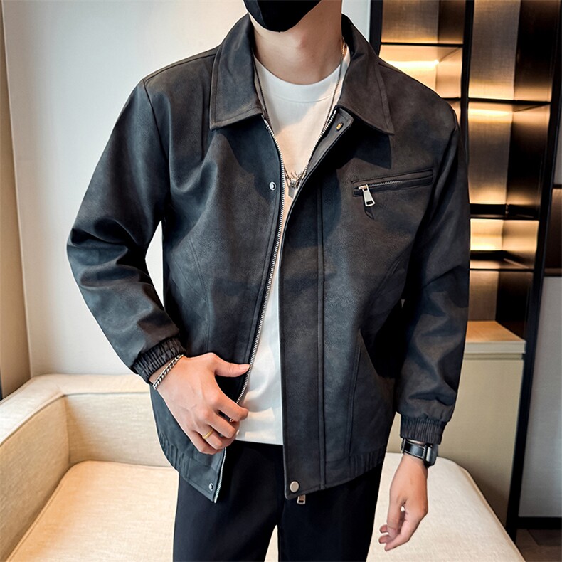 潮流皮衣外套男春秋季复古百搭拉链宽松机车服pu皮夹克潮JK2590,男装夹克,星座301B-1
