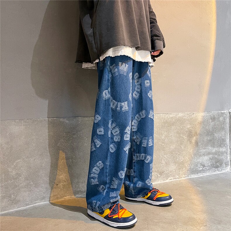 推荐！港风宽松潮流直筒牛仔长裤男女B377-N679-P4558,男装休闲裤,电商B377