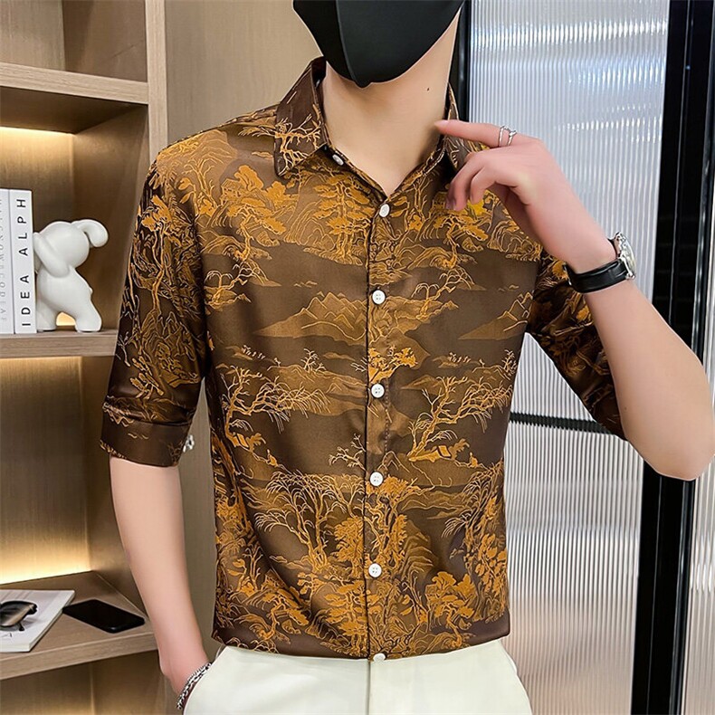 507A-CS535-P48夏季时尚风时尚男士七分袖花衬衣,男装衬衫,星座507A（原星座306B-2）
