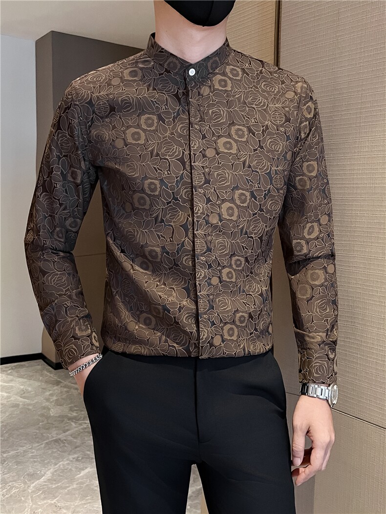 黑社会小伙店主风提花立领长袖衬衫301A-1/CS503/P55,男装衬衫,星座301A-1