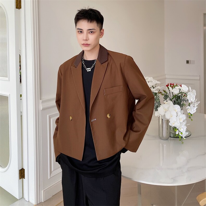 男发型师宽松拼接短款小西服青年韩版百搭网红西装A345-190-P125,男装西服套装,电商A345
