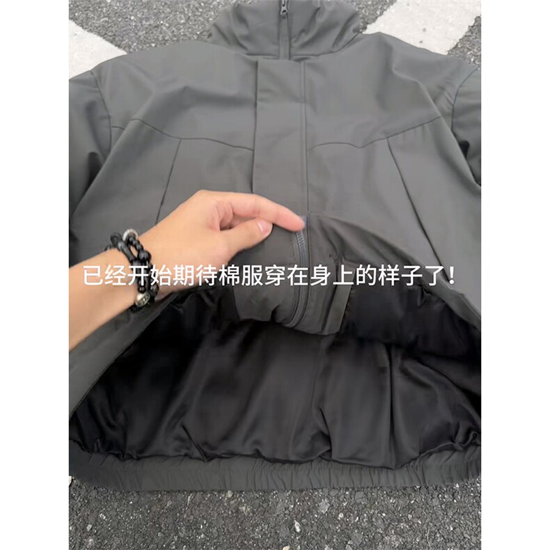 现货美式高街休闲夹克冬季立领纯色三防户外工装加厚棉服外套,男装夹克,电商A486
