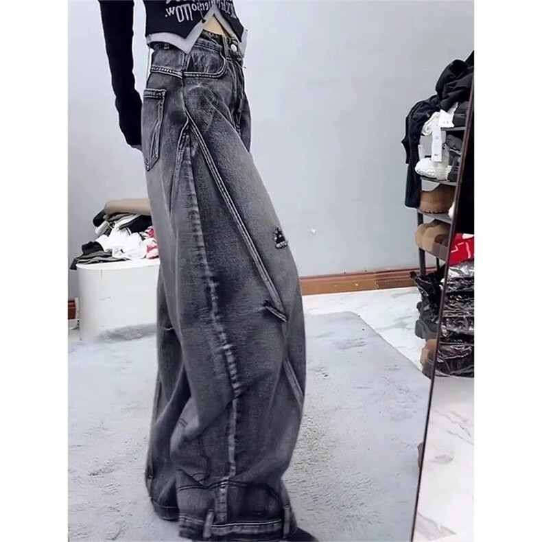 网络图现货潮牌做旧弯刀大码梨形宽松显瘦牛仔阔腿裤J622-P55,男装休闲裤,星座715-7