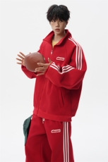 8XL-M条纹撞色开衫新年红卫衣运动套装潮牌运动服校园风TZ114P118，男装休闲套装，电商D206-1