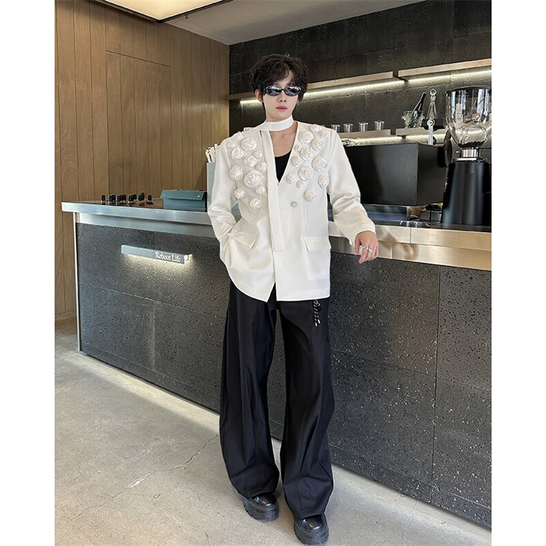 现货25玫瑰花设计华丽重工立体玫瑰V领西装外套xz142-p198,男装西服套装,电商B288