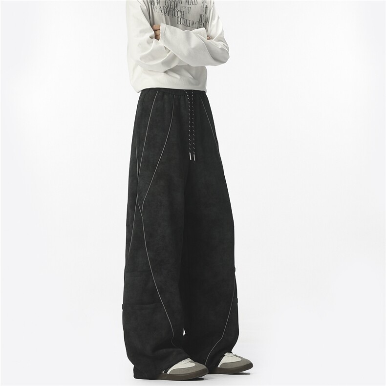 重磅拼接反光条弯刀卫裤男秋季潮牌cleanfit宽松直筒阔腿休闲裤子,男装休闲裤,星座226-1