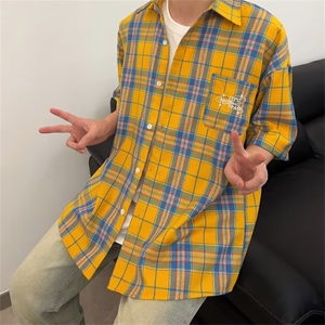 复古美式拼接撞色插肩袖polo衫男短袖夏季宽松潮牌衬衫图片