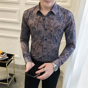 312A-5-285-P55 长袖高级感秋季休闲英伦发型师韩版纯色男士衬衣图片