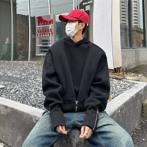 高级感抓绒拉链设计廓形垫肩连帽卫衣男外套上衣 R878 P42图片