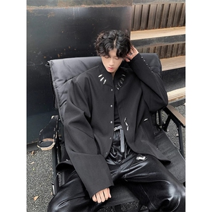黑色西装外套男款美式工装夹克高级感hiphop潮牌痞帅炸街上衣图片
