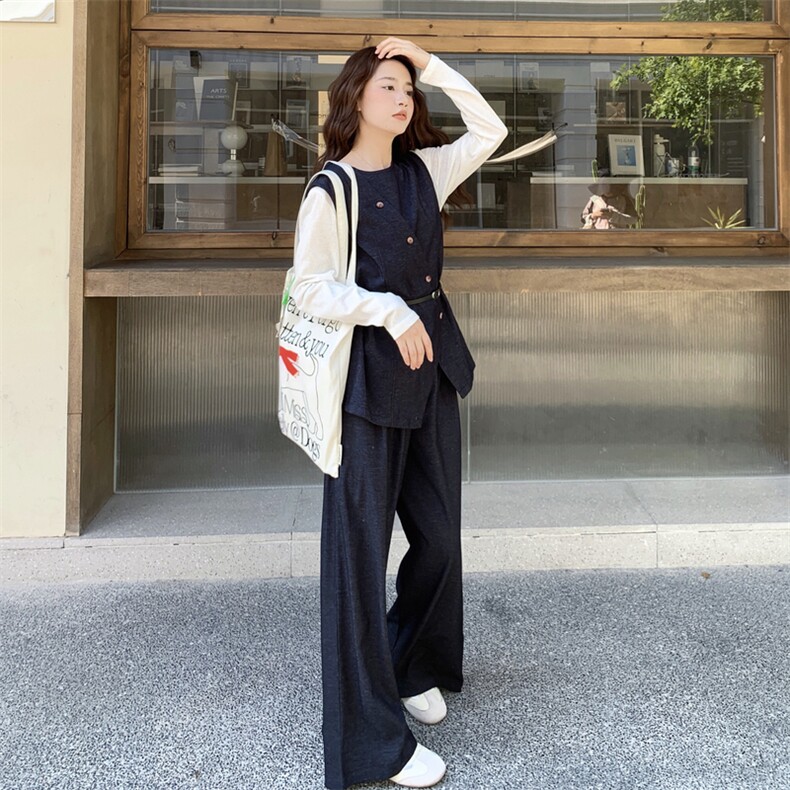 轻熟风牛仔马甲套装女2025秋季新款松弛感气质上衣阔腿裤潮三件套,女装套装/套裙,2C129