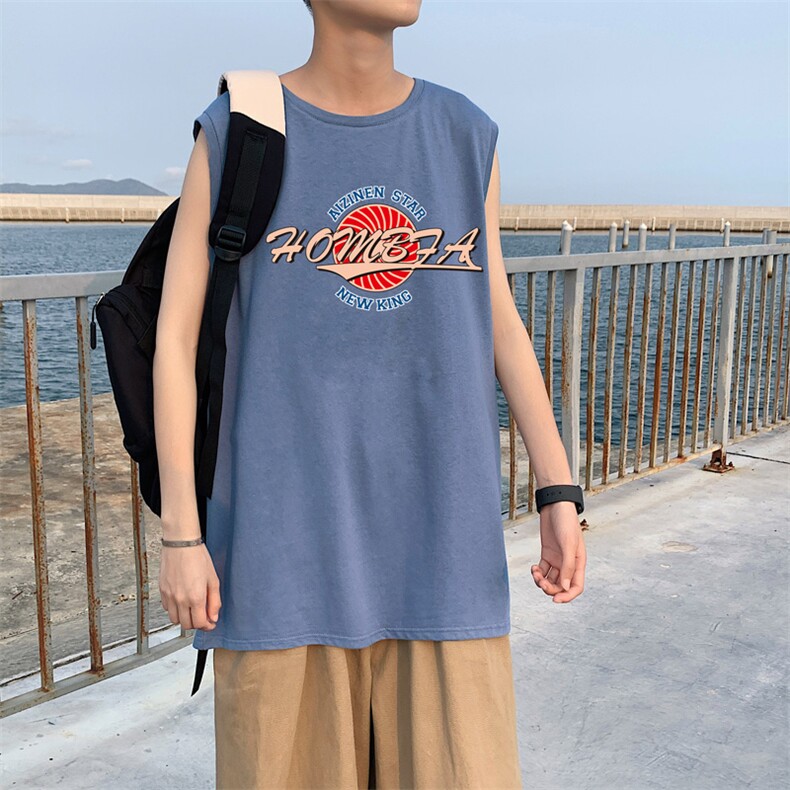！港风2023夏季无袖背心男加肥加大码宽松短袖T恤男BX262-P20,男装背心/马甲,电商B371