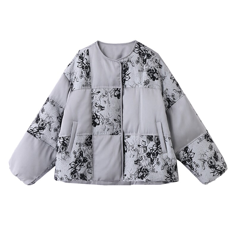 新中式g风提花拼接保暖羽绒服女2025冬季新款水墨画宽松加厚外套,女装羽绒服,曼娅璐