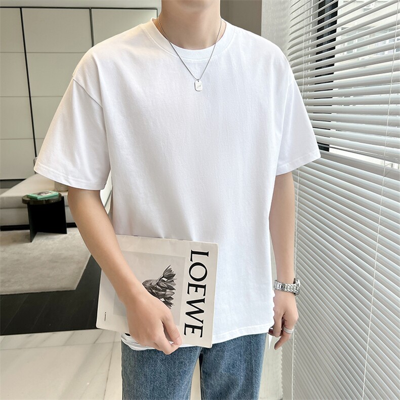 店主风 夏季纯棉短袖T恤男2026新款轻熟风纯色破洞半袖 TX31-P38图片