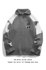 M8163/P75秋冬新款美式复古撞色套头毛衣潮牌宽松bf风针织衫上衣，男装针织衫/毛衣，电商A141