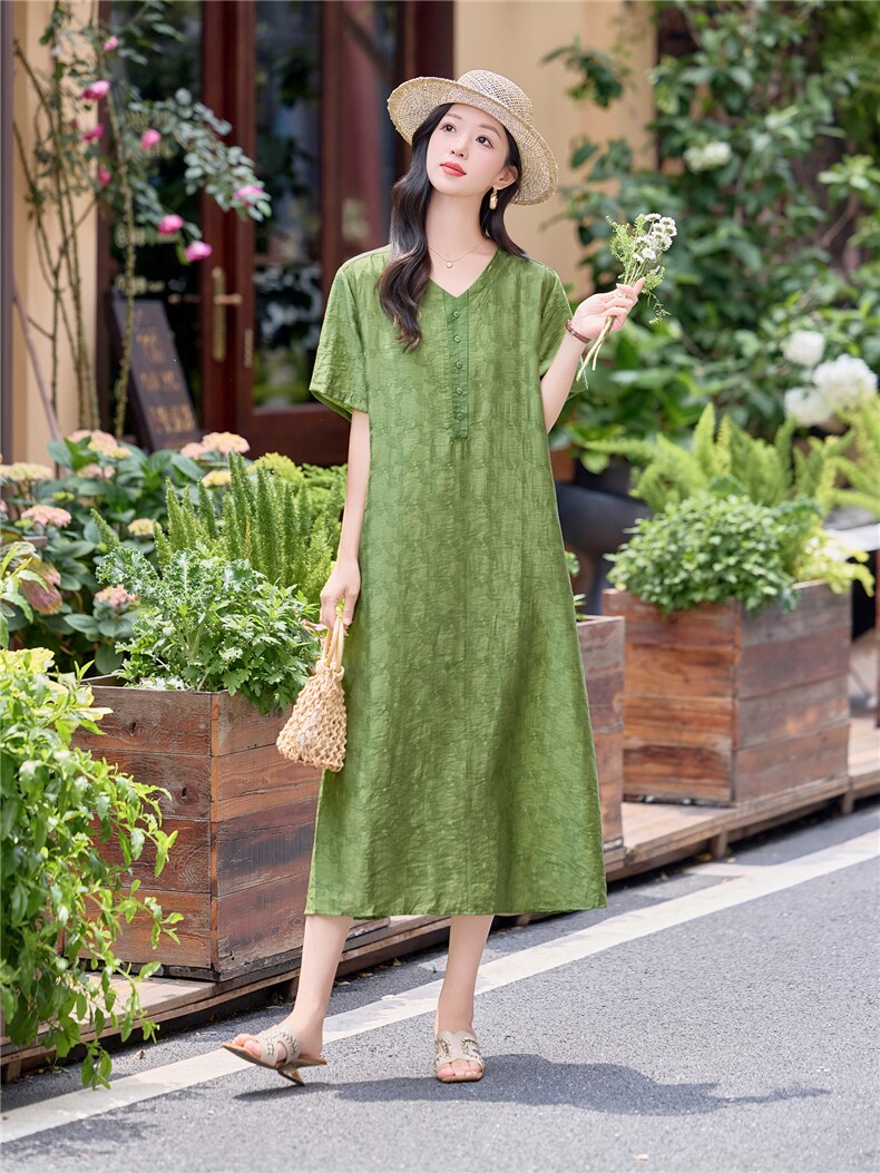 【2026夏季女装新款】时尚舒适宽松中长款连衣裙,女装连衣裙,缘衣格