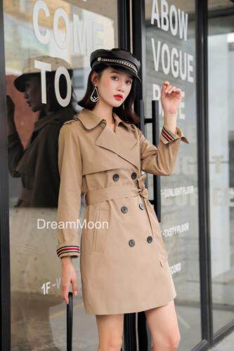 2021年秋季新款外套水洗中长款时尚百搭修身显瘦中长款风衣，女装风衣，梦中秋月