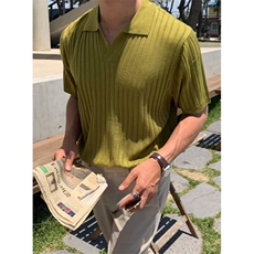 短袖polo衫冰丝夏新中式纯色亨利领商务休闲小V领男士T恤TB222，男装Polo衫，星座1116A-2（原606A-1）