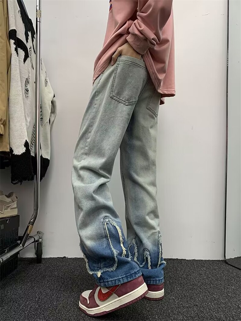 美式vibe街头设计感牛仔裤男女水洗渐变小众宽松拖地裤7022-p50图片