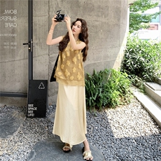 新中式国风刺绣花衬衫半身裙套装女夏2025新款两件套绝美减龄穿搭，女装套装/套裙，2C129